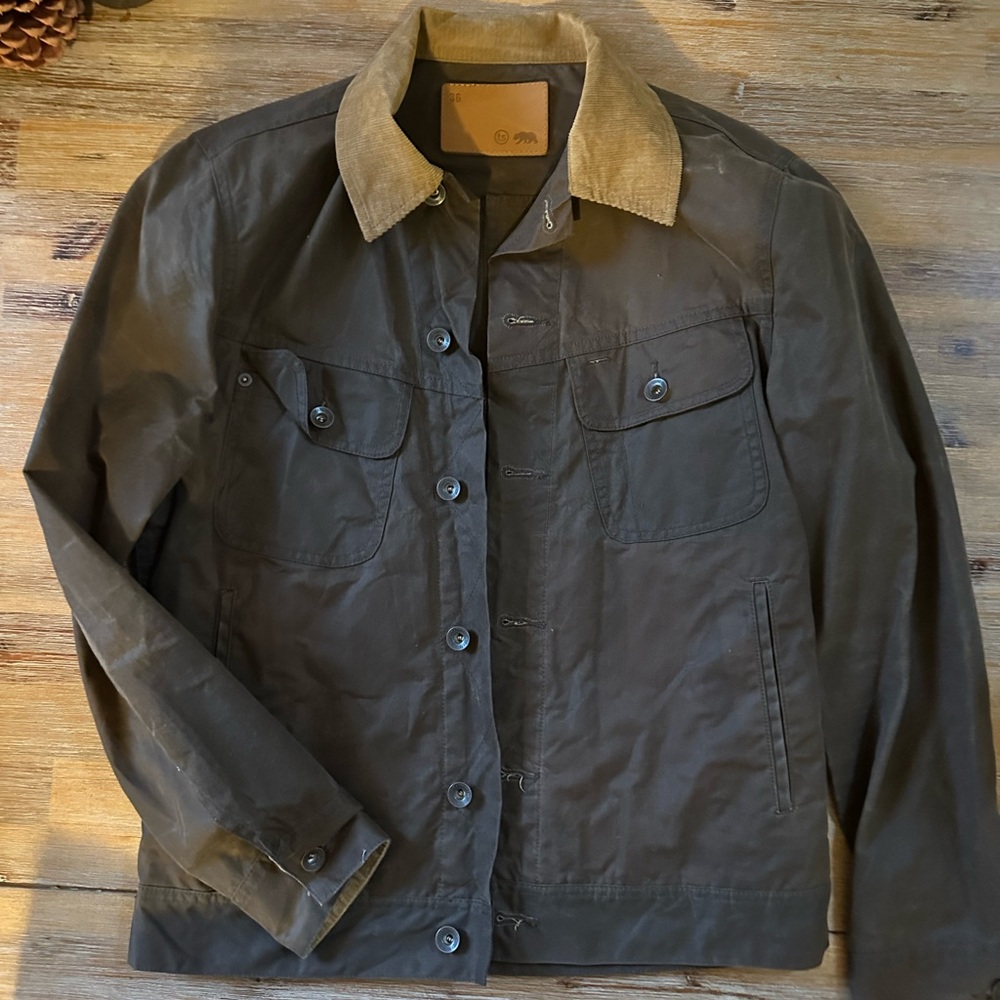 Taylor Stitch Long Haul Waxed Canvas Jacket with Tan Collar